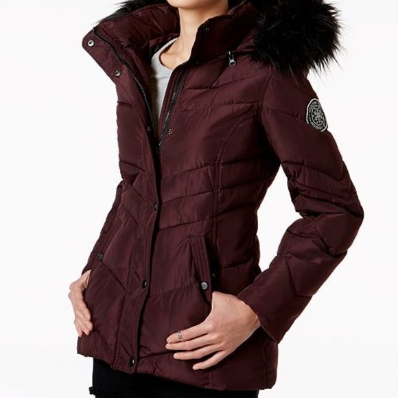 Madden Girl Junior’s Faux-Fur-Trim Hooded Coat - Picture 1 of 9